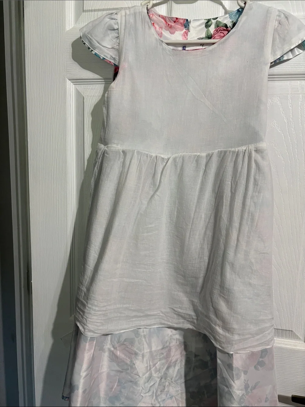 Source Unknown White Floral Dress with Pink and Blue Accents